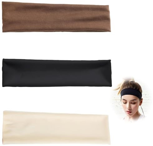 Haarband Damen- Stirnband Damen-Sportstirnband - Unisex Haarbänder ideal für Yoga, Fitnessstudio, Laufen - enthält 3 Bänder (schwarz, braun, hellgelb)