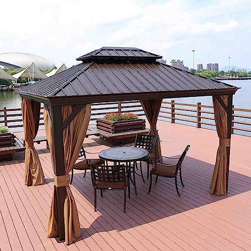 Hardtop-Pavillon für den Außenbereich, Aluminium-Grill mit verzinktem Stahl, Doppeldach für Terrassen und Hinterhöfe, inklusive Vorhängen und Netz