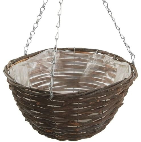 Wicker Hanging Basket Planter with Inner Liner Willow Woven Rattan Decorative Outdoor Garden Hanger Flower Herb Plant Pot (1, 12)