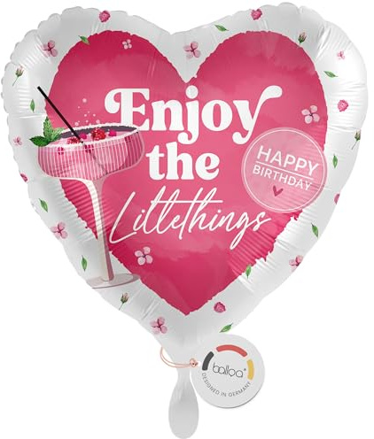 balloa Ballon gonflable XXL en forme de cœur avec fleurs et verre à cocktail, idée cadeau pour femme et fille, 53 cm