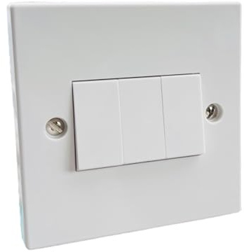 3 Gang 2 Way Light Switch, 10A 230V, White, 85mm x 85mm Square With Screws And Screw Caps - 1 Light Switch