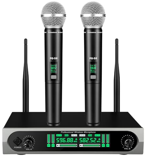 ZOMON Wireless UHF Microphone System, w/ 2 Handhelds, Auto Scan,2x50 UHF Frequencies,200ft Range,Dynamic Microphone for Singing, Karaoke, Church
