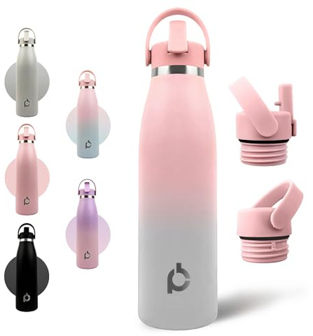 Positive Bottle® Insulated Stainless Steel Water Bottle 500ml/17oz | Leakproof Reusable Drinks Bottle with 2 Lids (Straw & Screw Top) | Cold 24H Hot 12H | Eco-Friendly Metal Bottle (Ocean Dream)