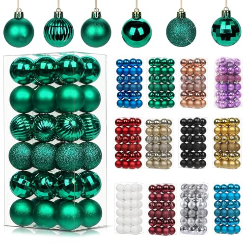 36Pcs Dark Green Baubles for Christmas Tree Decorations,40mm/1.57 Small Xmas Bauble Hanging Ball,Christma Balls Ornaments with String,Shatterproof Green Christmas Baubles for Xmas Tree Holiday Party