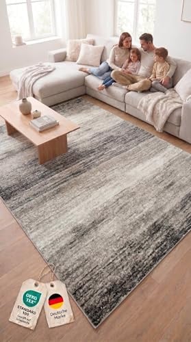 oKu-Tex Teppich Wohnzimmerteppich [80x150 cm] weicher Kurzflor beige Melange - Beiger Teppich für das Wohnzimmer - Carpet Living Room - Modernes meliertes Design - Deutsche Marke