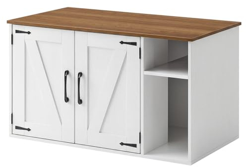 HOOBRO Katzenklo Schrank, Katzentoilette, Versteckte Katzentoilette Kabinett Möbel, Katzenhaus im Vintage-Stil, für Flur, Schlafzimmer, 80 x 45 x 47,5 cm, Weiß und Walnuss EWH41MW01