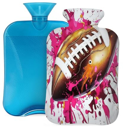 Hot Water Bottle with Soft Cover, Sports Rugby Football 2 Liter Hot Water Bag for Pain Relief, Hand Feet Warmer