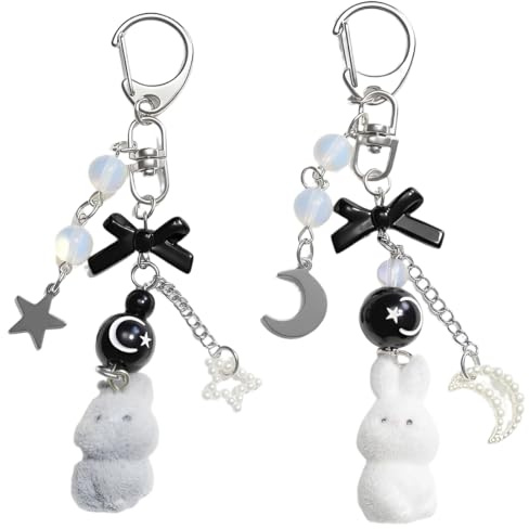 JIRVEX 2 Stück Y2K Schlüsselanhänger Hase Cute Aesthetic Keychain Plüsch Anhänger für Frauen Taschen Rucksack Accessoires