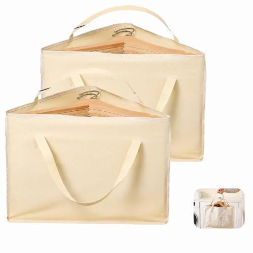 2 Pcs Hanger Storage, Foldable Coat Hanger Spacesaving Container | Nonwoven, Two Carry Foldable Storages for Closet Balcony Bathroom Dorm Room Home