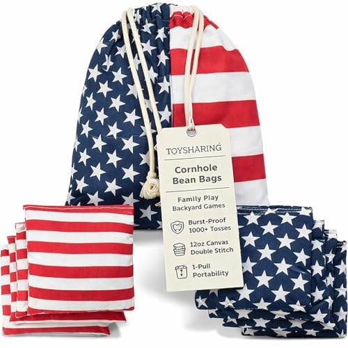Sacchetti per cornhole per tutte le condizioni atmosferiche, riempiti in pellet di mais, sacchetti per fagioli professionali, set di 8 sacchetti per cornhole impermeabili, in tela, con fori per mais
