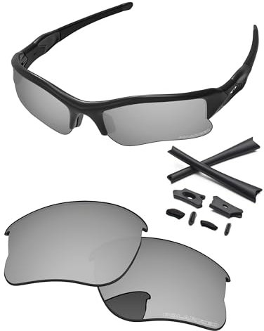 PapaViva Ersatzlinsen & Gummi-Kits für for Oakley Flak Jacket XLJ Chromsilber - Polarisiert