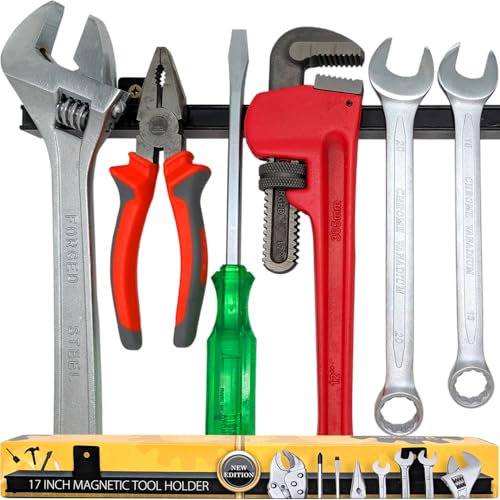 43 cm Schwerlast-werkzeughalter (Verbesserte Version) - Starke Zugkraft für Handwerkzeuge - Profi magnetleiste werkzeug - werkzeug magnetleiste Organizer aus Metall für Werkstatt & Garage.