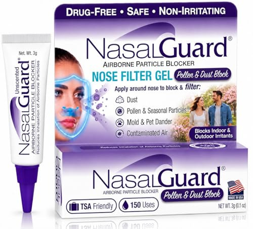 NasalGuard Airborne Particle Blocker Gel | Filters & Helps Block Pollen, Dust & Irritants | Indoor & Outdoor Use, Travel & Work | Drug-Free, Alcohol-Free | 150+ Uses (Unscented, 3g)