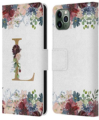 Head Case Designs Officially Licensed Nature Magick Letter L Flowers Monogram Floral Gold Leather Wallet Case Compatible With Apple iPhone 11 Pro Max