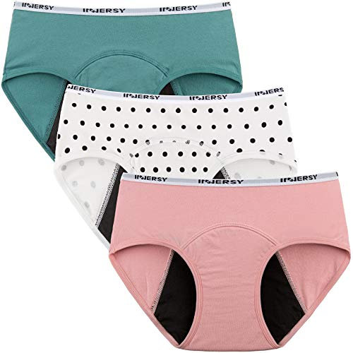 INNERSY Menstruationsunterwäsche Baumwolle Jugendliche Mädchen Perioden Slip Mehrpack 3 (10-12 Jahre, 2 Volltonfarben/ 1 Punktdruck)