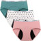 INNERSY Menstruationsunterwäsche Baumwolle Jugendliche Mädchen Perioden Slip Mehrpack 3 (10-12 Jahre, 2 Volltonfarben/ 1 Punktdruck)