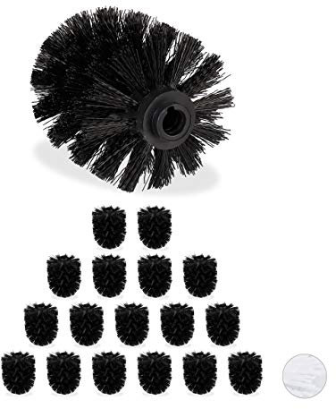 Relaxdays Set de 18 Cepillos de Recambio Escobilla WC, Baño, Repuesto, Plástico, 12 mm de Rosca, ⌀ 7 cm, Negro