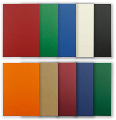 Glüxx-Agent 50 Blatt Tonkarton DIN A4 - Bunt 10 Farben Dunkel - 240 g/m² Dicker Bastelkarton - 21,0 x 29,7 cm Pappe zum basteln für Fotoalbum Menükarte Bedruckbar DIY kreativ Sein