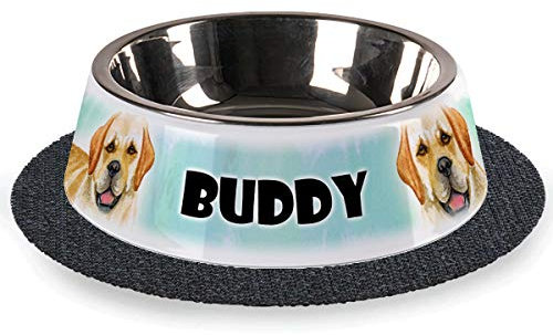 Tiernapf mit Wunschnamen 2-teilig Edelstahl inkl. Antirutschmatte Hundenapf personalisiert (Golden-Retriever)