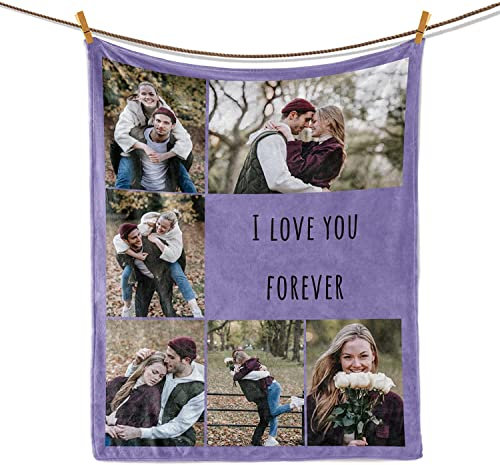 UOOYAA Personalisierte Decke Mit Foto,Fotodecke Mit Eigenem Foto,Worten Bild Collage Individuelle Decken,Super Weich Flauschige Decke Geschenk für Freunden Familie Baby Haustier(6 Foto-180 * 200)
