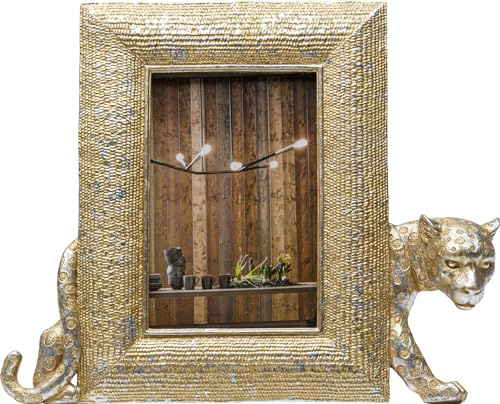 Kare Design Bilderrahmen Leopard, Gold, Handbemalt, Standbilderrahmen, jedes Stück ein Unikat, 12.70-17.78cm Passepartou, Geschenkidee, Dekoobjekt, Wohnzimmer, Wanddeko, 25x28.5x4.5cm (H/B/T)