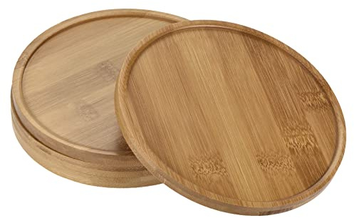 PATIKIL Lot de 4 soucoupes rondes en bambou de 14 cm de diamètre extérieur pour intérieur