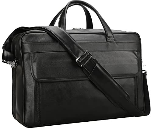 TIDING Aktentasche Herren Leder Business Tasche Laptoptasche 17 Zoll Schultertasche Große Ledertasche Tote Jahrgang Umhängetasche, Schwarz