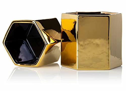 HowHomely Moderne Blumentopf Keramik Gold 12 cm Hoch - Langlebige und Leichte Übertopf für Deko Wohnzimmer Schlafzimmer Bad oder Büro