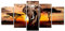 decomonkey - Impression sur Toile Afrique Animau 150x75 5 Pièces - Tableau Décoration Appartement Cadre en Bois Déco Salon Peinture sur Toile Afrique arbres éléphants coucher de soleil animaux