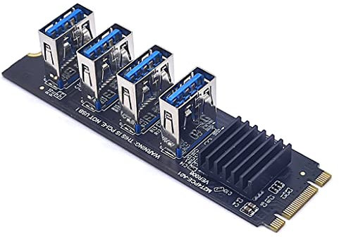 JMT Carte graphique USB 3.0 M.2 NVME Key-M vers 4 ports PCI-E