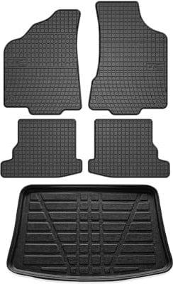 OMAC Fußmatten & Kofferraumwanne Set kompatibel mit VW Polo 1999-2002 Gummi TPE Schwarz 5X