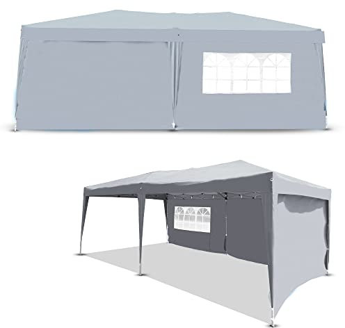 Defacto Pavillon 3x6m Stabil Gartenpavillon Faltpavillon - Polyester UV-Schutz 100% Wasserdicht mit 3 Seitenteilen, Partyzelt pop up Zelt Garten Faltbar, Tragetasche mit Seile und Heringe (GRAU)