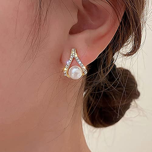 TseenYi Perlenohrringe Ohrstecker Goldene Perlenohrringe Cz Perle Tropfen Ohrringe Braut Perle Tropfen Reif Ohrringe Hochzeit Schmuck Für Frauen Und Mädchen