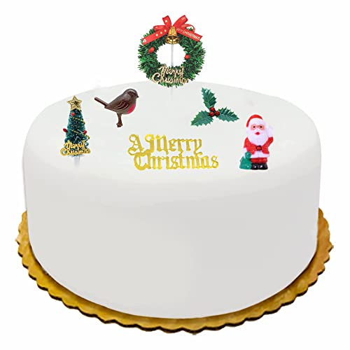 Christmas Cake Decorations Cake Toppers (6 Piece) Uk Edible Cupcake Decorations Kit Holly Tree Christmas Sign Christmas Santa Christmas Tree Holly Leaf Robbin Merry Christmas Tree