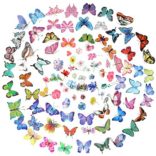 100 Stück Schmetterling Tattoo Temporäre Tattoos, Bunte Kleine Schmetterlings Blumen Tattoo Wasserdicht Niedliche Kleine Tattoos für Erwachsene Kinder Gesicht Körper Geburtstagsfeier