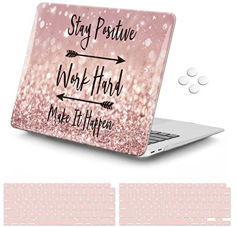iCasso Compatible with MacBook Air 13 Inch Case 2022,2021-2018 Release A2337 M1/ A1932/A2179 with Retina Display Touch ID, Glitter Hard Shell Case with Keyboard Cover for MacBook Air 13.3 -Pink