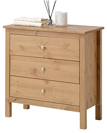 hagge home Skandinavisch Holz Kommode mit 3 Schubladen Sideboard Kommoden Sideboards Kommodenschrank Chest of Drawers Wohnzimmer Schrank Schlafzimmer Flur 75x37x75 cm Schmal Kleine Braun
