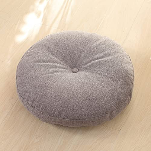 SUARIA Rund Leinen Aus Baumwolle Joga Sitzkissen Super Weich Cord Meditationskissen Waschbar Atmungsaktiv Jogakissen Für Wohnzimmer Dekoration-Hellgrau 60cm(24inch)