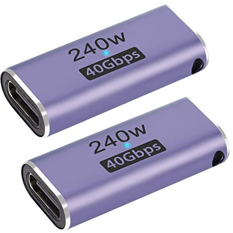 QIANRENON 240W 40Gbps USB4.0 C Buchse auf Buchse Adapter Kuppler Type C 4.0 Buchse Anschluss Extender, LED Anzeige, unterstützt 8K Audio und Videoübertragung, 2 Pcs