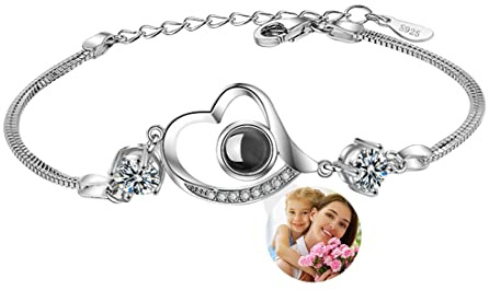 ASD Jewerly Herz-Armband Mit Bild Innen - Benutzerdefinierte Personalisierte Foto-Projektion Armband - Memorial Geschenk für Frauen, Freundin, Mom