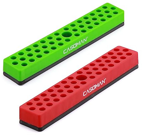CASOMAN 2PCS 1/4 Hex Bit Organizer with Magnetic Base - Red & Green, 86 Hole