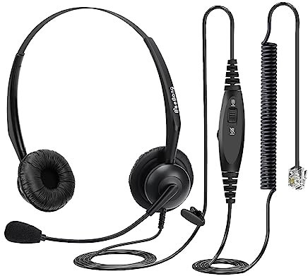 Beebang Telephone Headset with RJ9 Jack for Office Landline Deskphone, with Mic Mute Volume Controller, Binaural Office Phone Headset with Microphone Noise Canceling for Polycom Avaya Nortel