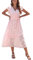 VOGMATE Femmes D'été Robe Midi Manches Courtes Wrap Col en V Robe Élégant A-Line Robe de Plage Rose M