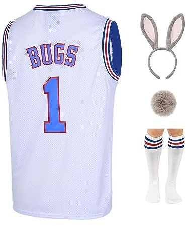 TUEIKGU Herren #1 Bugs #10 Lola Trikots Paare Halloween Kostüm Sets Weltraum Basketball Trikot für Damen, Weiß 1, Klein