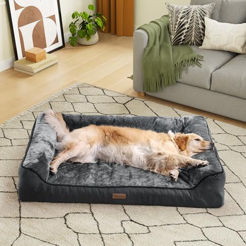 YITAHOME Hundebett Ergonomisches Hundesofa - 135x107 cm Hundecouch weicher Flanell,Dichte seitliche Polsterung,Geeignet für Hunde mittlerer und großer Größe,waschbar rutschfest Hundebetten, grau