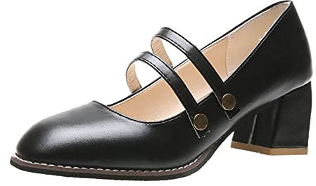 Pumps Damen Flacher Absatz Dirndl Schuhe Dunkelblau mit Riemchen Elegant Mary Janes Absatzschuhe Trachtenschuhe Sexy Breite Füße High Heels Festliche Business Weite H Spangenpumps