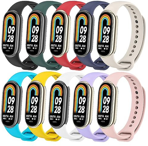 BRLYYOE 10PCS Correas Compatible para Xiaomi Mi Band 8, Pulseras Mi Smart Band 8 Colorido Suave Silicona Reloj Recambio Correa Transpirable Impermeable Pulsera de Repuesto para Xiaomi Mi Band 8