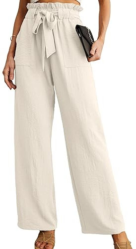 IWOLLENCE Weiße Hose Damen Weite Hose Damen Palazzo High Waist Hosen Elegant Wide Leg Casual Hose Damen Culotte Paperbag Hosen