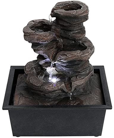 LQSSA Fontaine d'eau de Jardin intérieure/extérieure Fontaine d'eau extérieure Fontaine d'eau de Jardin en Ardoise réaliste Fontaine à LED extérieure Cascade Pompe électrique pour terrasse,