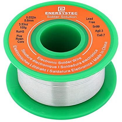 Lead-Free Solder Wire Thin 0.8mm 100g Electronics Soldering Rosin Flux Core Fine Gauge 0.032in Diameter Electrical Solder Unlead No Lead RoHS Sn99 Ag0.3 Cu0.7 Flow Well Soldering Wire